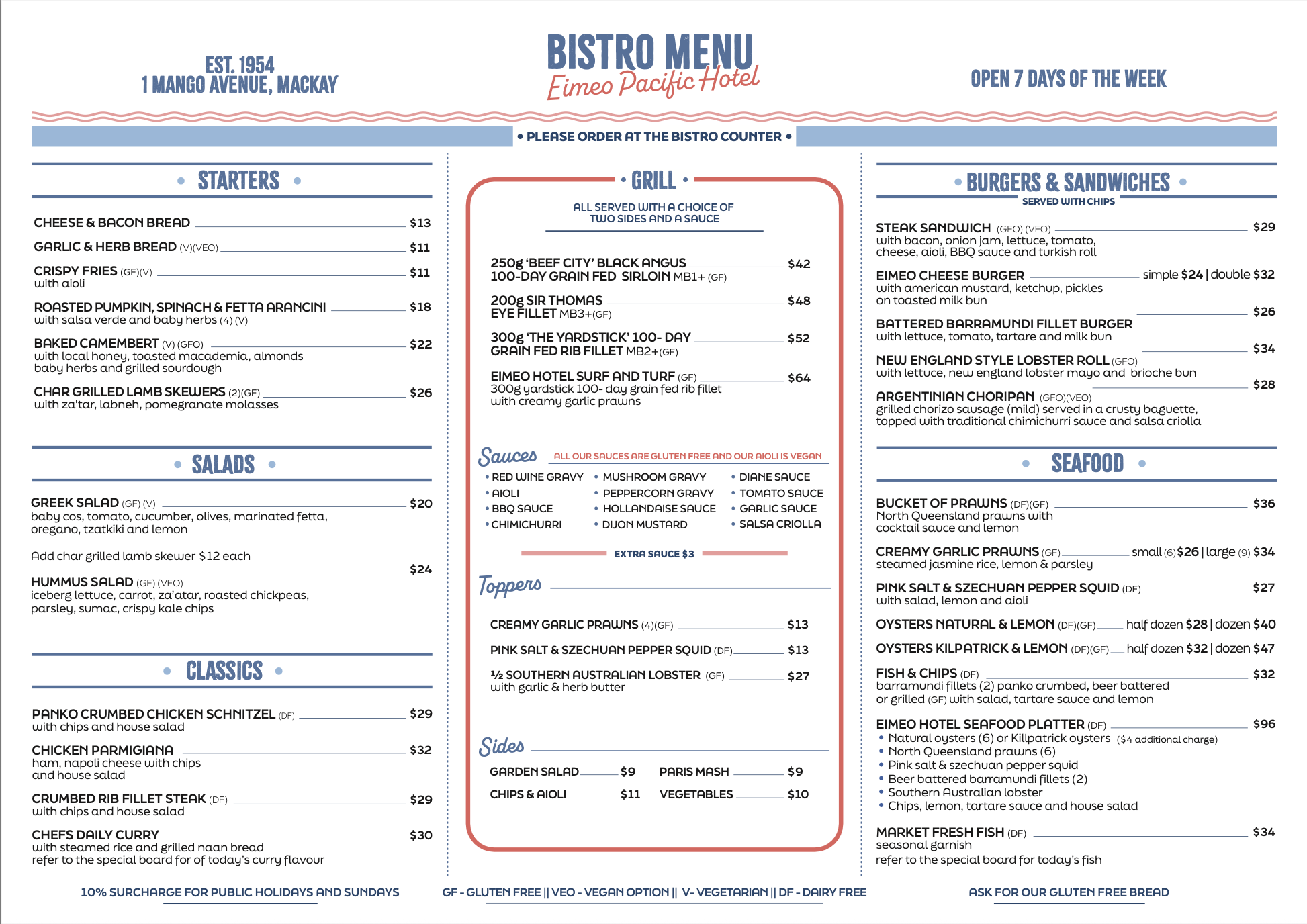 Eimeo Hotel Bistro Menu 1