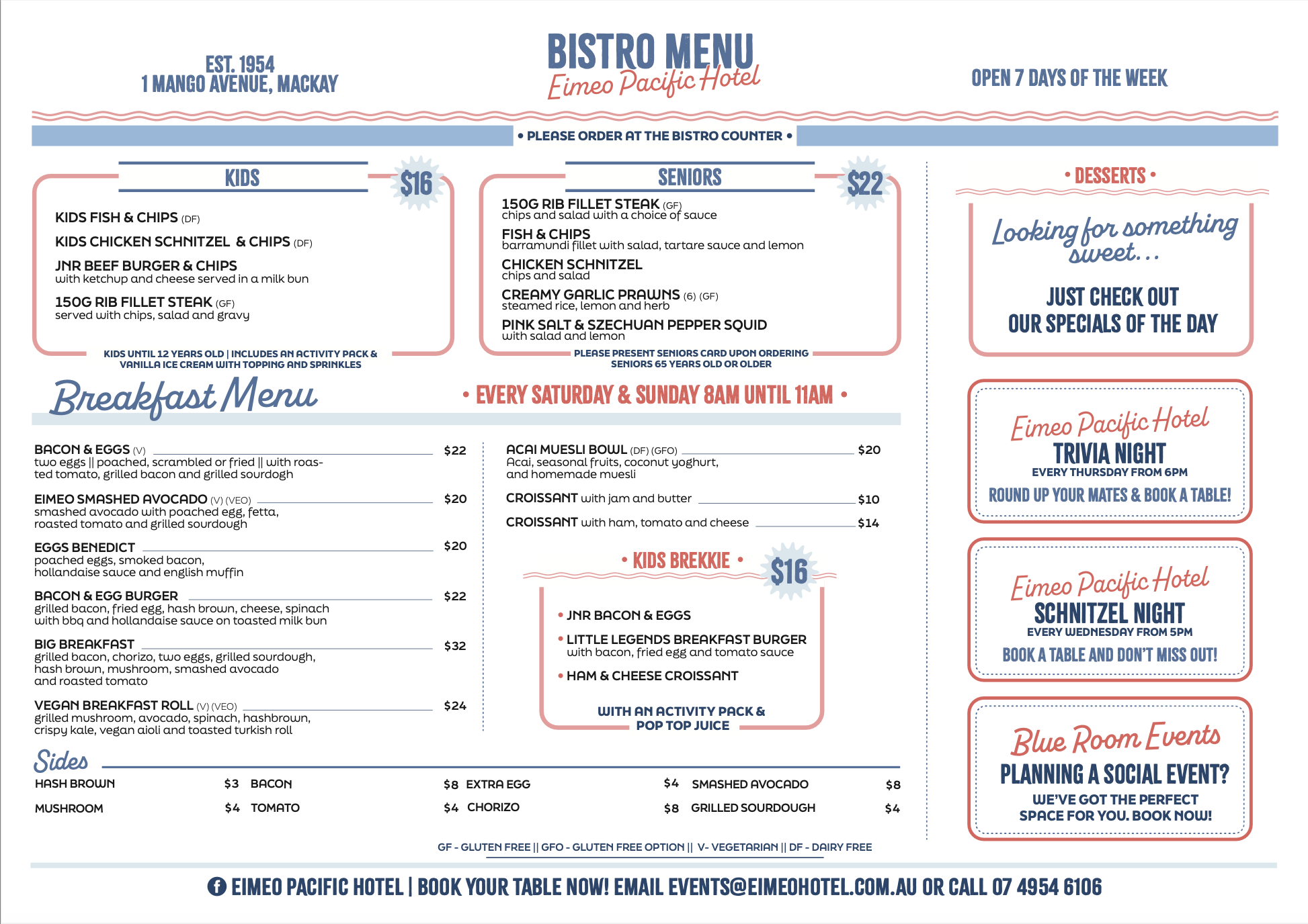 Eimeo Hotel Bistro Menu 2